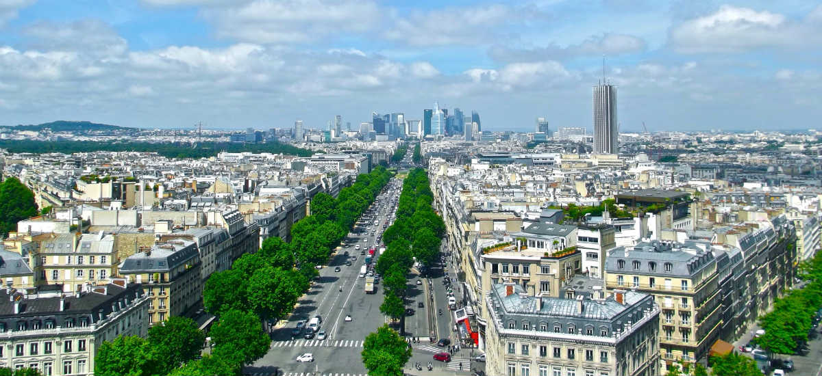 View down a tree-lined Parisien street